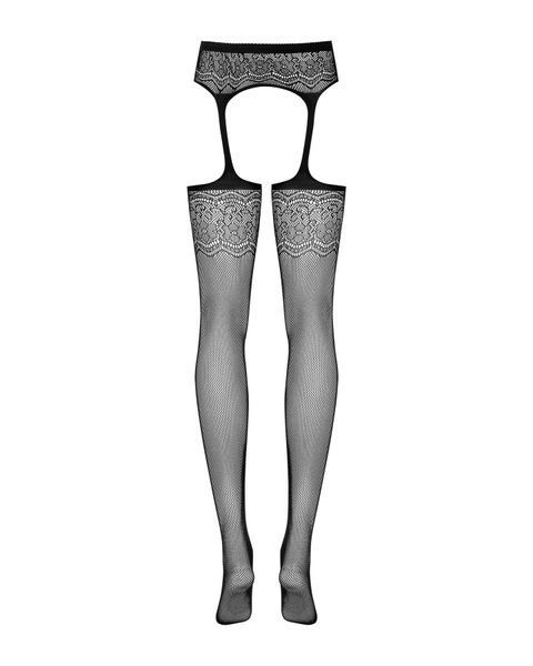 Сетчатые чулки-стокинги с цветочным рисунком Obsessive Garter stockings S207 XL/XXL, черные, доступ SO7267