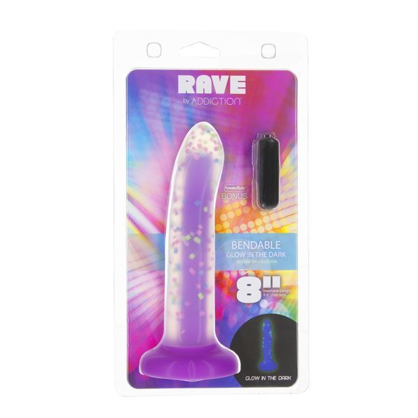 Фалоімітатор, що світиться в темряві, ADDICTION Rave 8&Prime;, Glow in the Dark Dildo Purple Confetti, 20,3 см SX1301