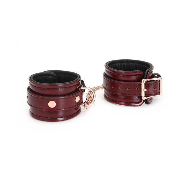 Шкіряні наручники Liebe Seele Wine Red Wrist Cuffs, знімний ланцюжок-кріплення SO9452