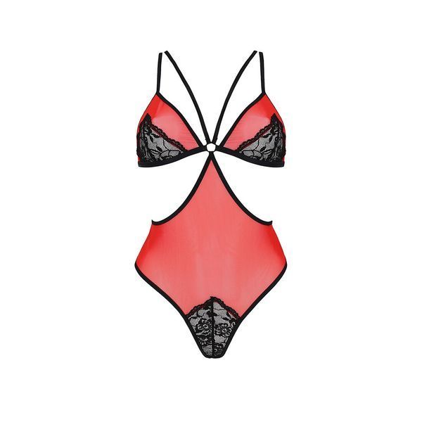Напівпрозоре боді з мереживом Passion PEONIA BODY S/M red SO8461