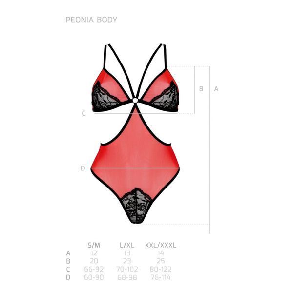 Напівпрозоре боді з мереживом Passion PEONIA BODY S/M red SO8461
