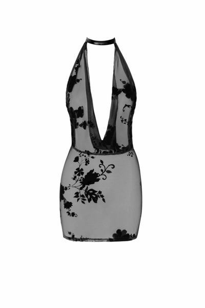 Платье Noir Handmade F313 Mythos, L, black, прозрачное, мини, открытая спина, декор из стразов SX0317