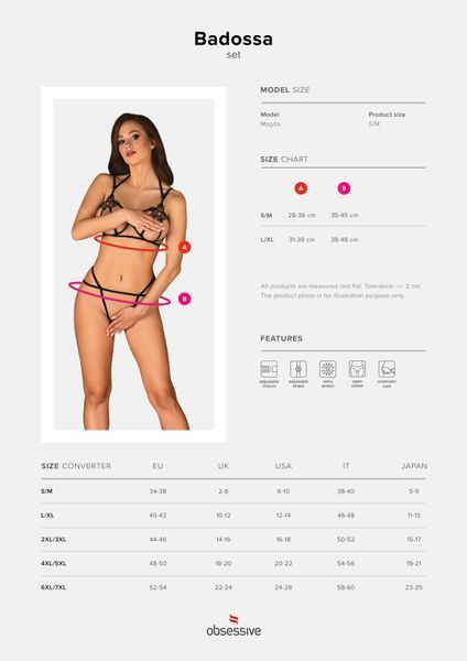 Еротичний комплект зі стреп Obsessive Badossa 2-pcs set L/XL, чорний, з доступом SO7218