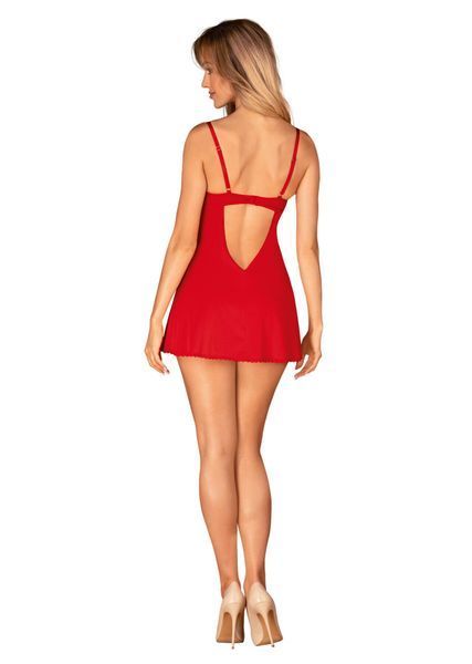 Пеньюар Obsessive Ingridia chemise & thong XL/2XL, червоний, сорочка, стрінги SO9038