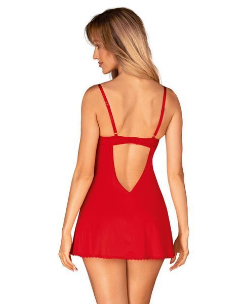 Пеньюар Obsessive Ingridia chemise & thong XL/2XL, червоний, сорочка, стрінги SO9038