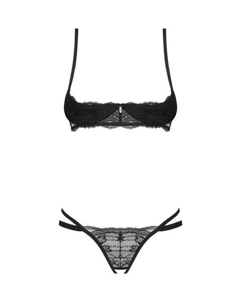 Комплект Obsessive Nutris 2-pcs crotchless set, XL/2XL, ліф з відкритими чашками, трусики з доступом SX1171