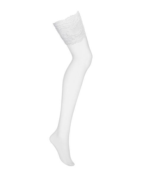 Панчохи під пояс із широким мереживом Obsessive 810-STO-2 stockings L/XL, білі SO7168