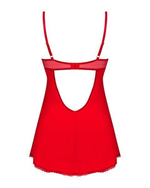 Пеньюар Obsessive Ingridia chemise & thong XL/2XL, червоний, сорочка, стрінги SO9038