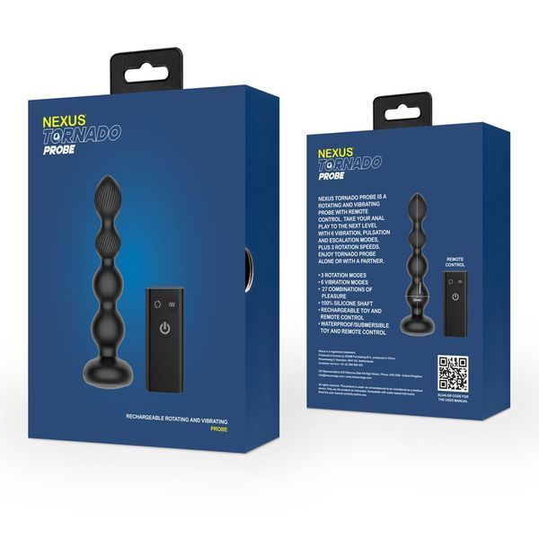 Анальный виброротатор Nexus Tornado Probe Edition, диаметр 3,5 см, вибрация + ротация, пульт ДУ SO9862