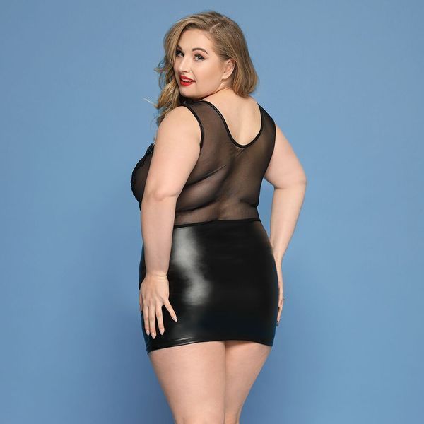 Элегантное платье JSY &laquo;Леди София&raquo; Plus Size, black, мелкая сетка, вышивка, экокожа SO8386