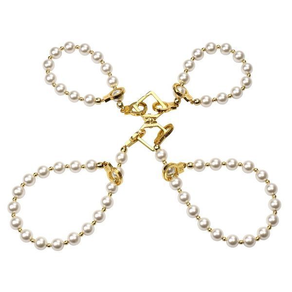 Перлинний набір для фіксації LOCKINK Pearl Bondage & Restraint Set, наручники, поножі, повідець SX0908