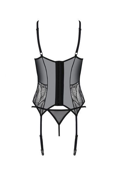 Корсет Passion LEAFA CORSET black S/M, мягкие чашки, зажимы для чулок, стринги в комплекте SX0504