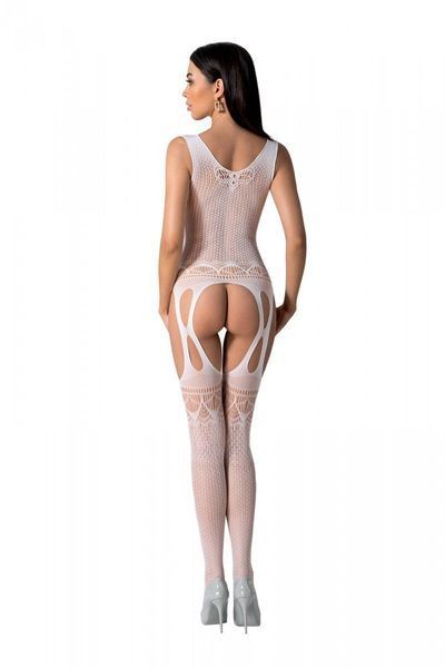 Бодистокинг с плетением на груди Passion BS099 One Size, white, открытый доступ, имитация подвязок SO8940
