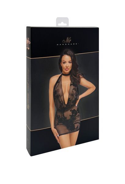 Платье Noir Handmade F313 Mythos, XL, black, прозрачное, мини, открытая спина, декор из стразов SX0318
