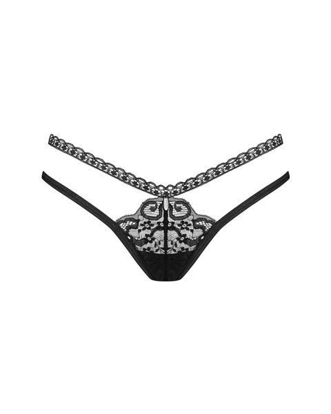 Трусики-стрінги Obsessive Blomentis thong, XL/2XL, чорні, мереживні, боковинки &mdash; подвійні смужки SX1038