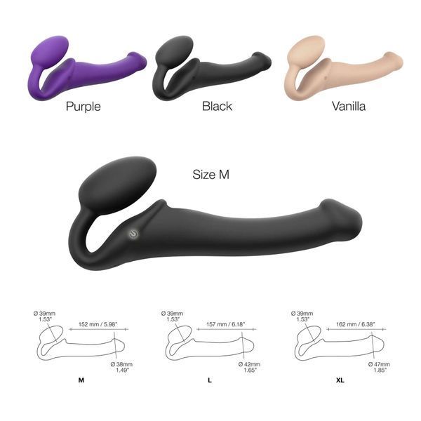 Безремінний страпон з вібрацією Strap-On-Me Vibrating Black M, діаметр 3,8см, пульт ДК, регульований SO3354