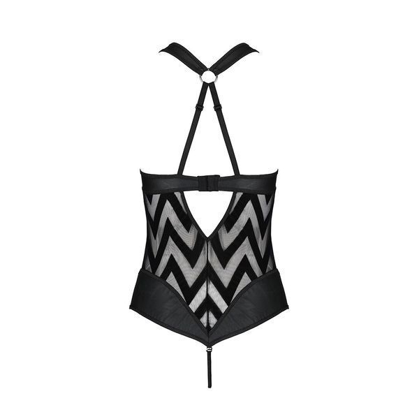 Сітчастий боді з халтером та ритмічним малюнком Passion Hima Body S/M, black SO5347