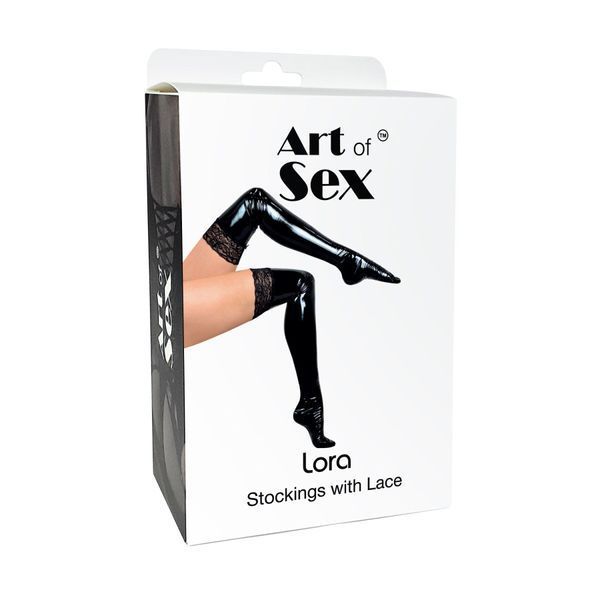 Сексуальні вінілові панчохи Art of Sex - Lora з мереживом, розмір L, колір червоний SO7352