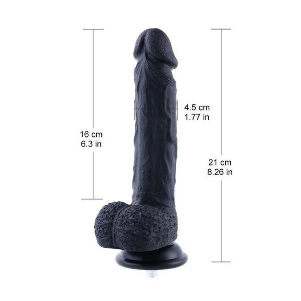 Фалоімітатор для секс-машин Hismith 8.3&Prime; Silicone Dildo Black, система KlicLok, гнучкий стрижень SO9971