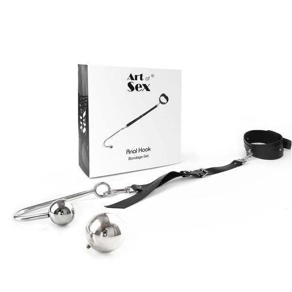Анальний гак 4 із нашийником з натуральної шкіри Art of Sex - Anal hook, Чорний SO7763