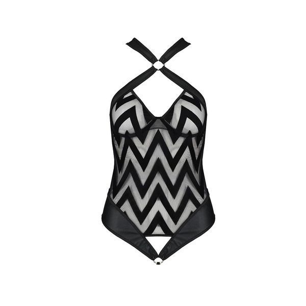 Сітчастий боді з халтером та ритмічним малюнком Passion Hima Body S/M, black SO5347
