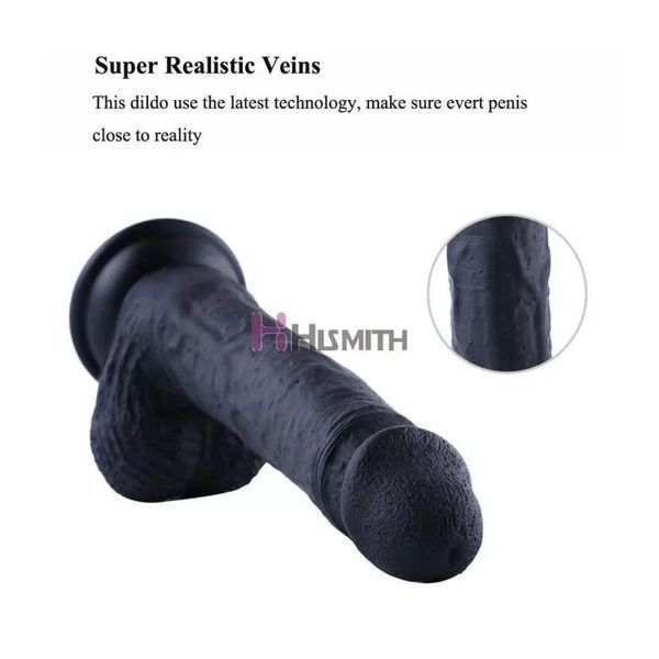 Фалоімітатор для секс-машин Hismith 8.3&Prime; Silicone Dildo Black, система KlicLok, гнучкий стрижень SO9971