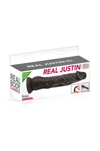 Фалоімітатор із присоскою Real Body &mdash; Real Justin Black, TPE, діаметр 4,2 см SO4031
