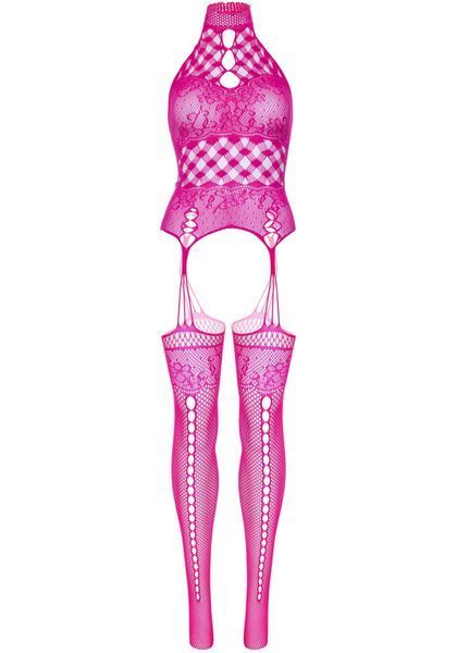 Мереживний бодістокінг з відкритим доступом Leg Avenue High neck lace bodystocking One size Raspberr SO8572