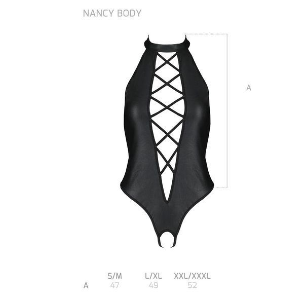Боді з еко-шкіри з імітацією шнурівки та відкритим доступом Passion NANCY BODY S/M, black SO5371