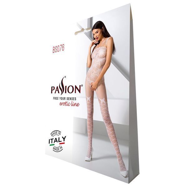 Ажурний бодістокінг з інтимними вирізами Passion BS076 white SO4155