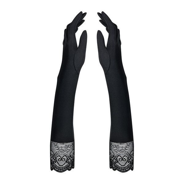Високі рукавички з каменями та мереживом Obsessive Miamor gloves, black SO7716