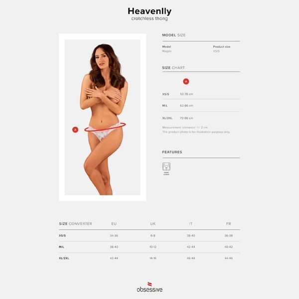 Мереживні танга Obsessive Heavenlly crotchless thong XL/2XL, з доступом SO8190