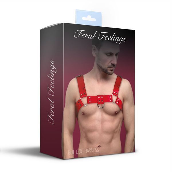 Мужская портупея на грудь из натуральной кожи Feral Feelings - Bulldog Harness Red SO9413