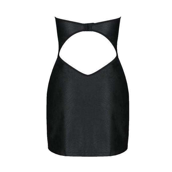 Мини-платье из экокожи Passion CELINE CHEMISE 4XL/5XL, black, шнуровка, трусики в комплекте SO7061