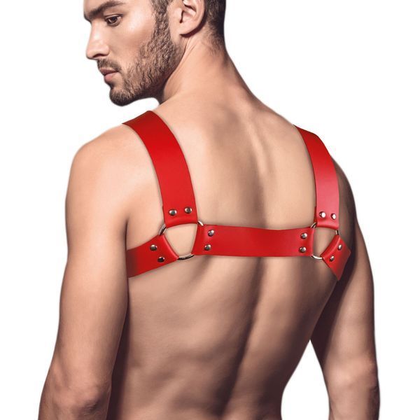 Мужская портупея на грудь из натуральной кожи Feral Feelings - Bulldog Harness Red SO9413