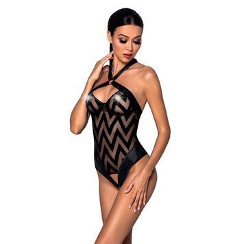 Сетчатый боди с халтером и ритмичным рисунком Passion Hima Body XXL/XXXL, black SO5348