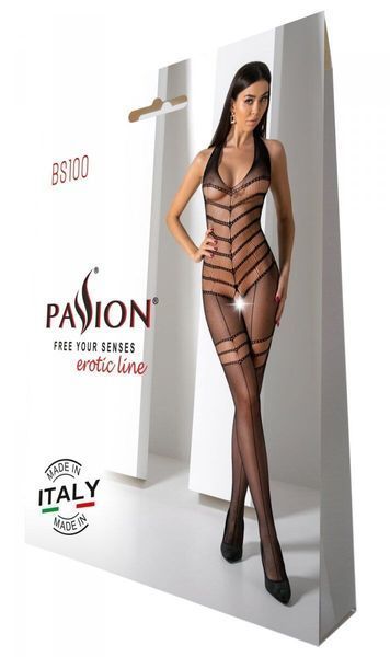 Бодистокинг с плетением на животике Passion BS100 One Size, black, декоративный шов, с доступом SO8941
