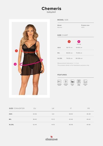 Эротический комплект Obsessive Chemeris babydoll & thong XL/2XL, пеньюар и стринги SO9760