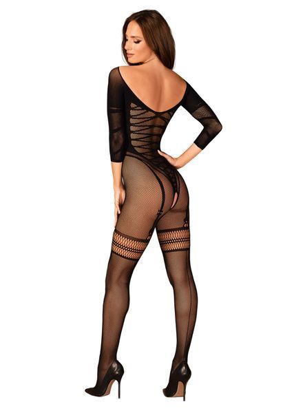 Сетчатый бодистокинг с имитацией подвязок Obsessive Bodystocking G329 XL/XXL, black, с доступом SO7694