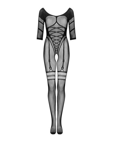 Сетчатый бодистокинг с имитацией подвязок Obsessive Bodystocking G329 XL/XXL, black, с доступом SO7694
