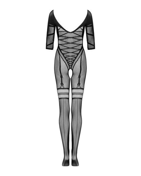 Сетчатый бодистокинг с имитацией подвязок Obsessive Bodystocking G329 XL/XXL, black, с доступом SO7694