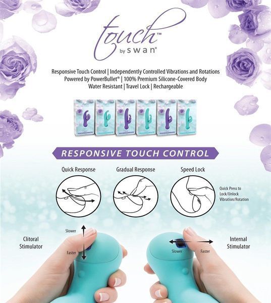 Вібратор-кролик з сенсорним управлінням і ротацією Touch by SWAN - Duo Purple, глибока вібрація SO2729