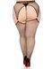 Панчохи Leg Avenue Stokings with O-ring Attached Garter Belt, 1X/2X, чорні, у сітку, імітація пояса SX1062 фото 2