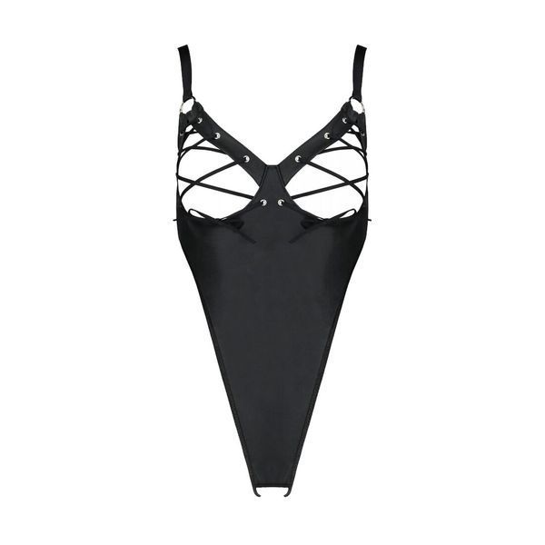 Боди из экокожи Passion CELINE BODY 4XL/5XL black, с доступом, открытый SO7059