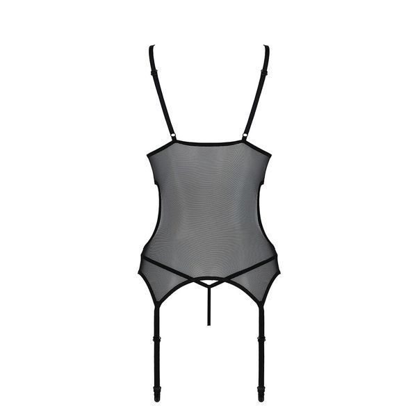 Корсет із підв&rsquo;язками та ажурним ліфом Passion CHRISTA CORSET XXL/XXXL, black, стрінги в комплекті SO5758