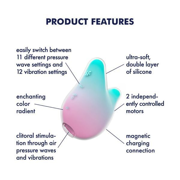 Вакуумний кліторальний стимулятор з вібрацією Satisfyer Mermaid Vibes Mint/Pink, 2 мотори SX1209