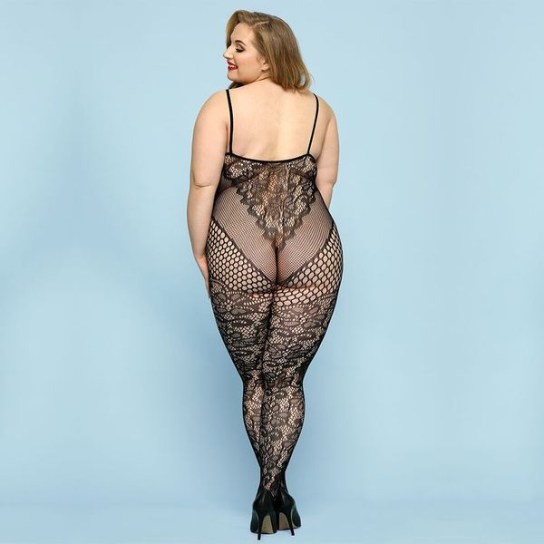 Відвертий бодістокінг JSY &laquo;Фатальна Скарлет&raquo; Plus Size, Black, імітація боді, мереживо, доступ SO8388