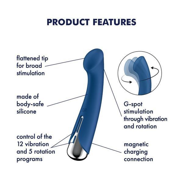 Вібратор з ротацією Satisfyer Spinning G-Spot 1 Blue, плоский майданчик для стимуляції точки G SX0556