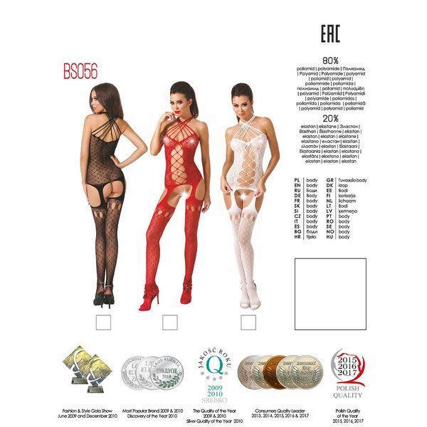 Бодістокінг Passion BS056 red, комбінезон, імітація панчіх PBS056R