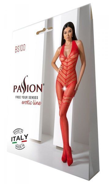 Бодістокінг з плетінням на животику Passion BS100 One Size, red, декоративний шов, з доступом SO8942